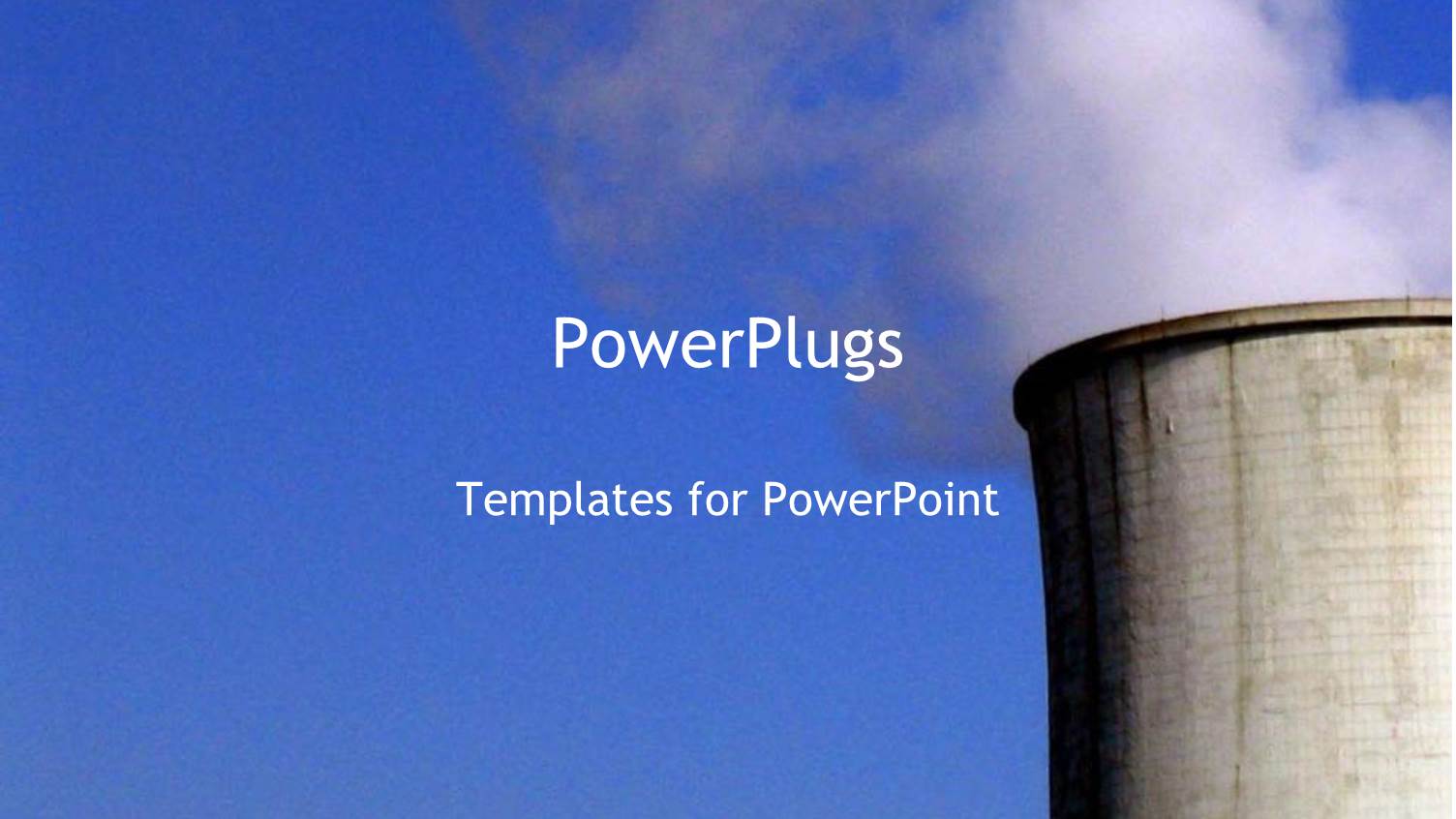 Concrete Power Plant with Smoke in Corner on Blue Background