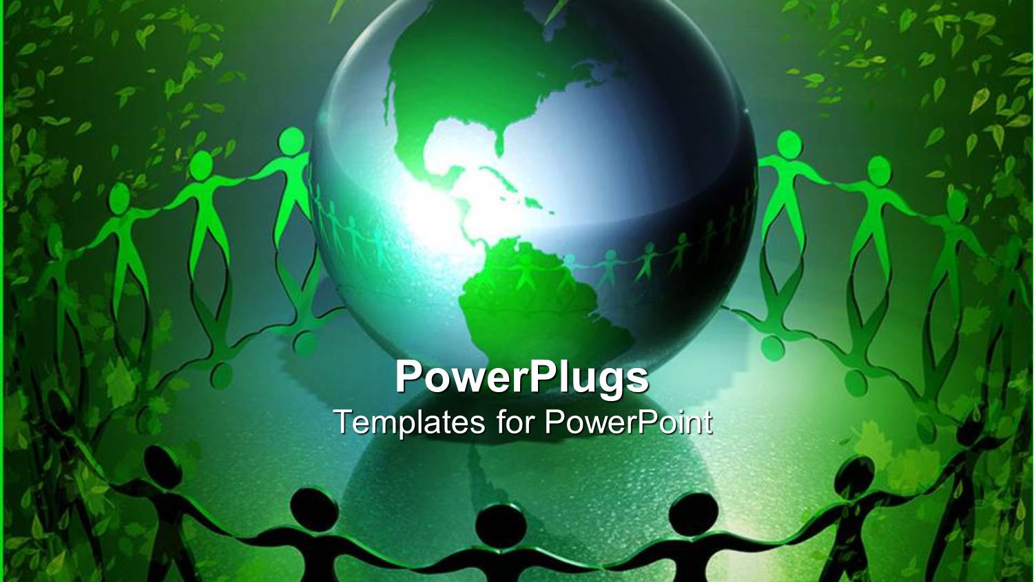 Conservation, Ecology, Green Living Metaphor with People Holding Hands Around Earth, Green Leaves