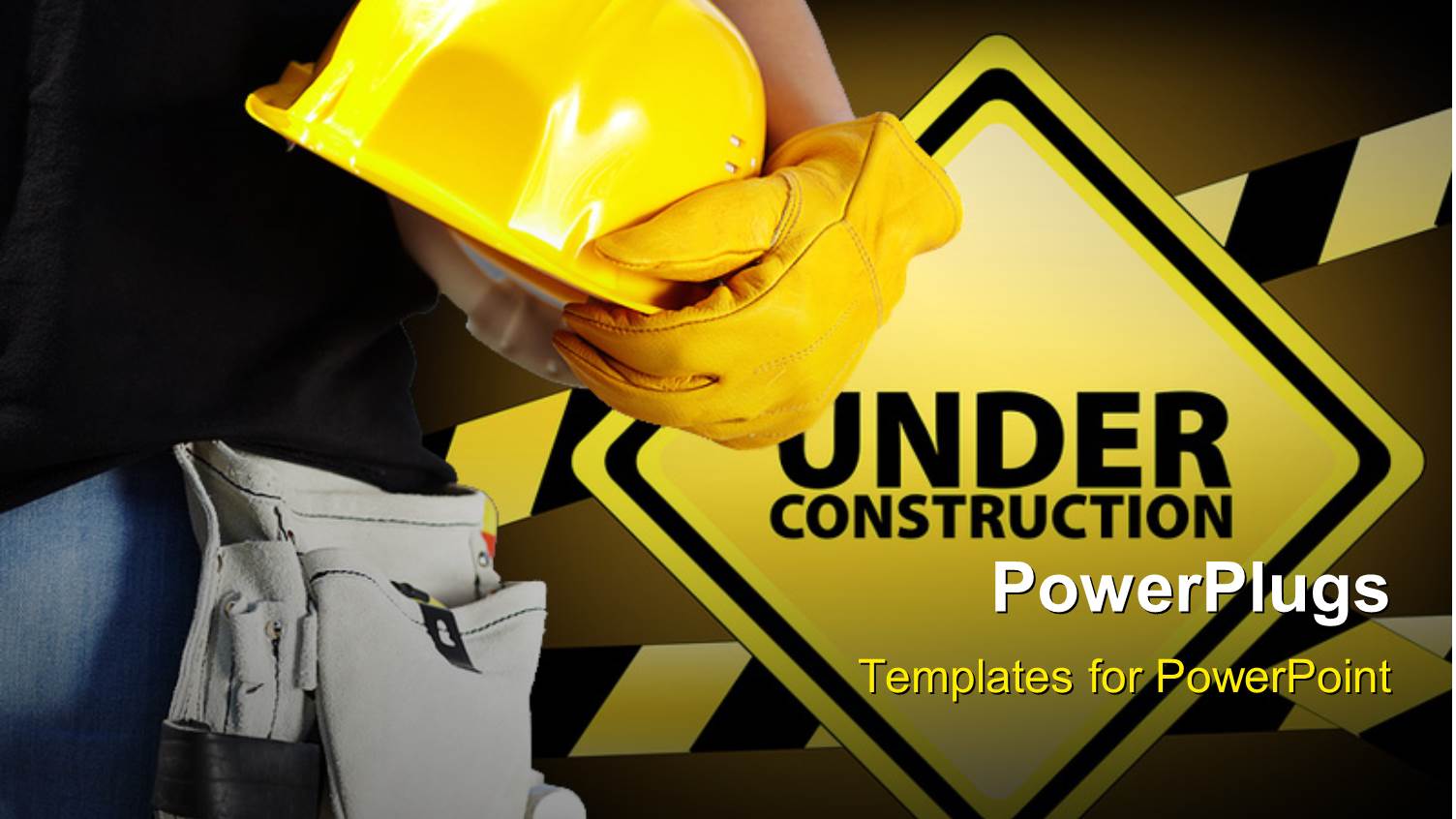 a Construction Cap with a Glove and Yellowish Background