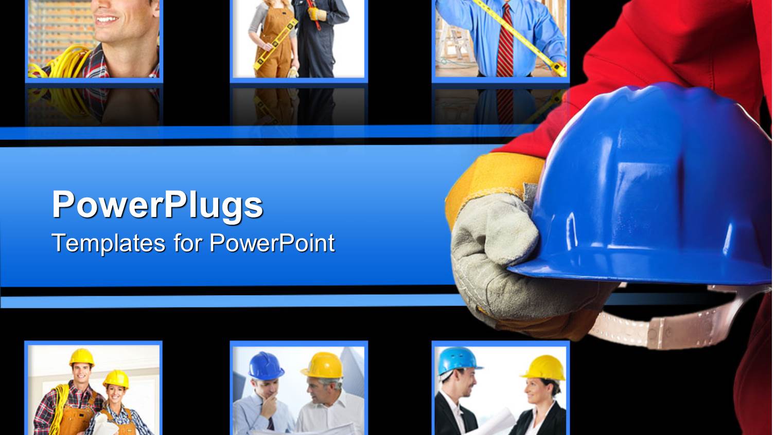 Construction Collage with Hard Hats, Architects, Tools, Blueprints