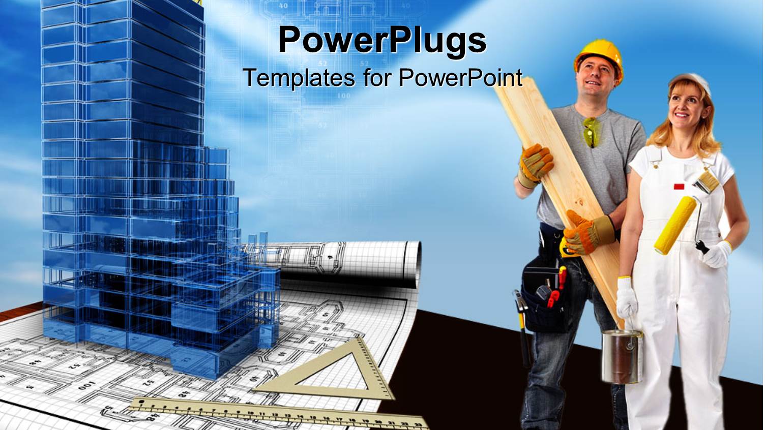 a Construction Team with the Model of the Building