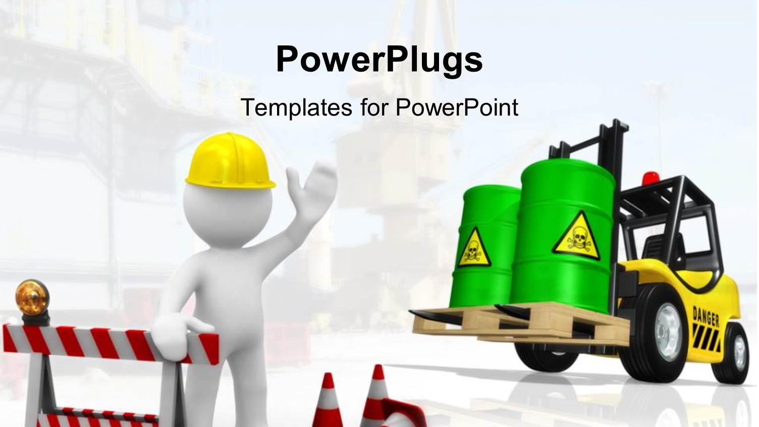 Construction Theme with 3D Figure Wearing Yellow Hardhat, Constructing Signs and Cones, Forklift with Two large Green