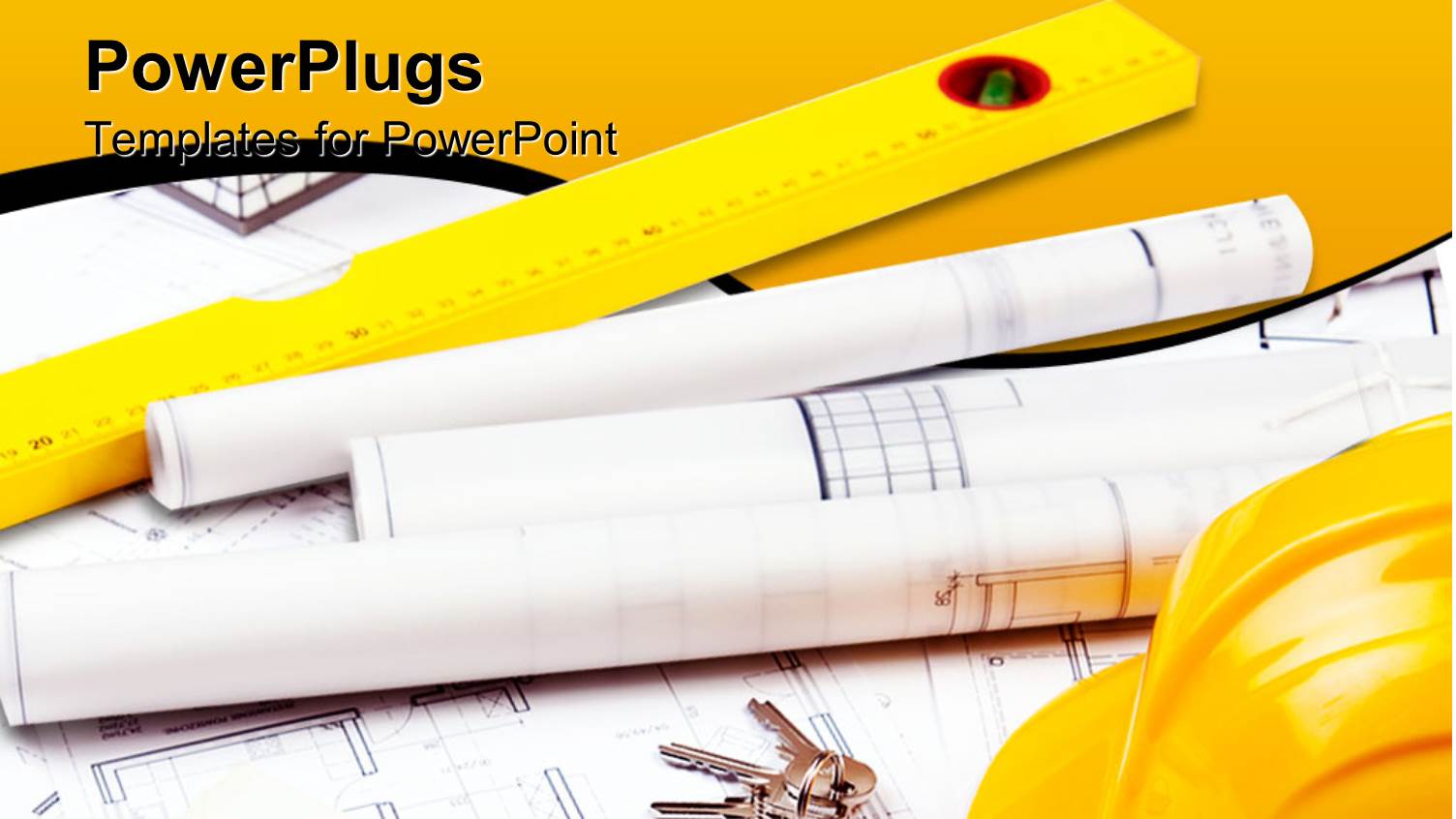 Construction Theme with Tools Yellow Hardhat and Tun Ruler, Blueprint Papers and Plans and Keys