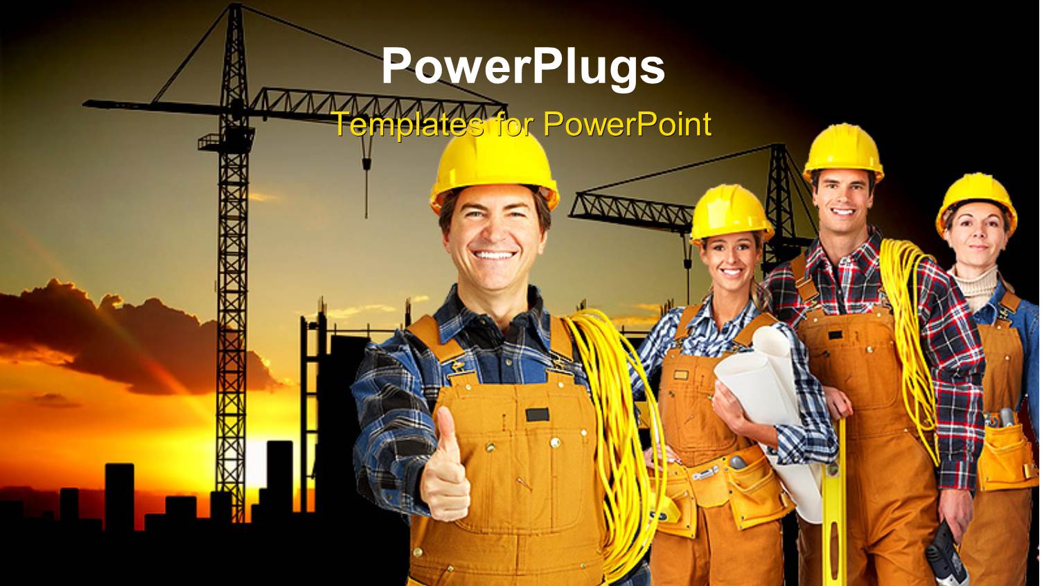 Construction Worker Gestures for Handshake with Team and Heavy Equipments Behind