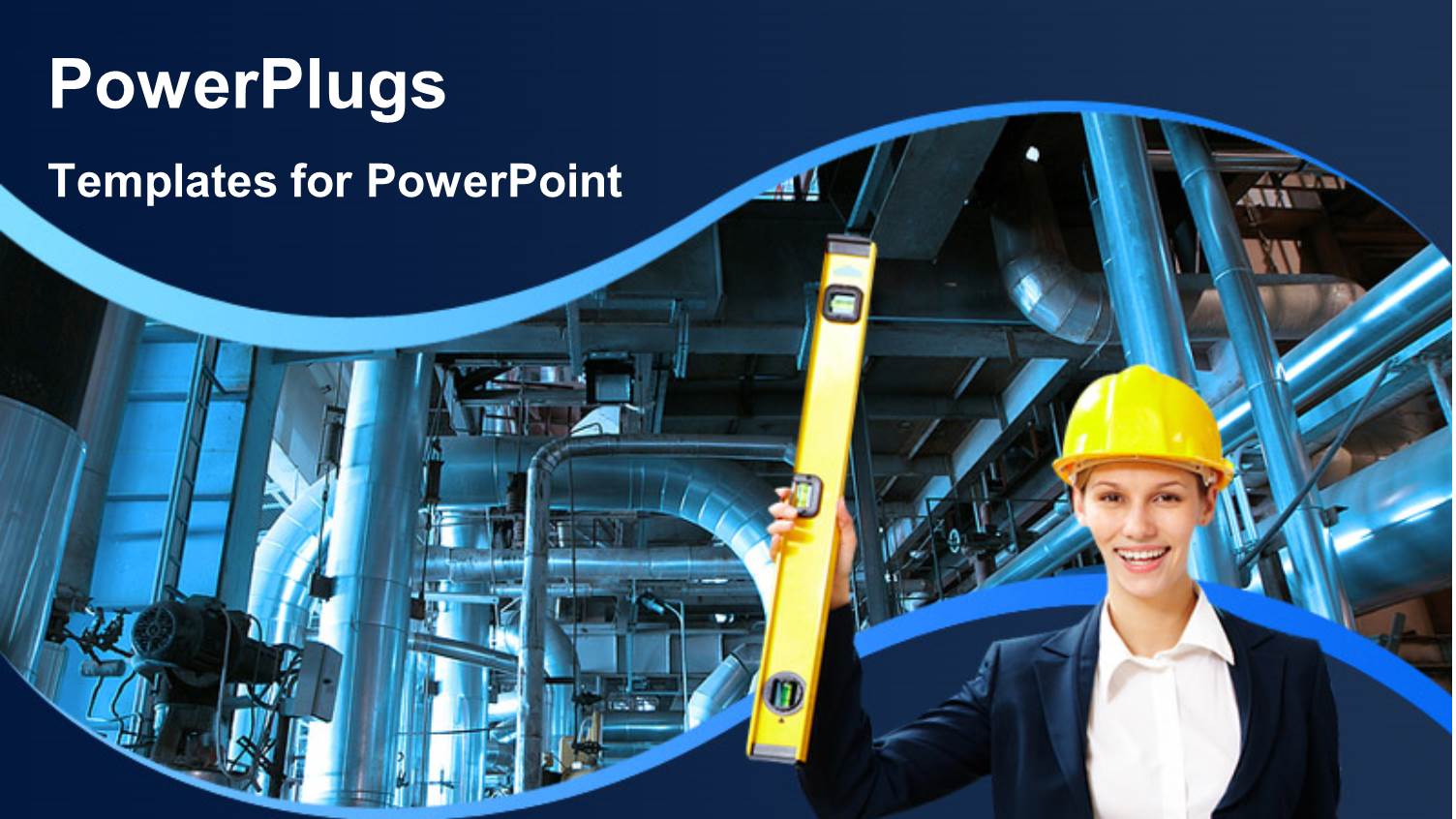 Construction Worker with Protective Helmet Over Industrial Power Plant