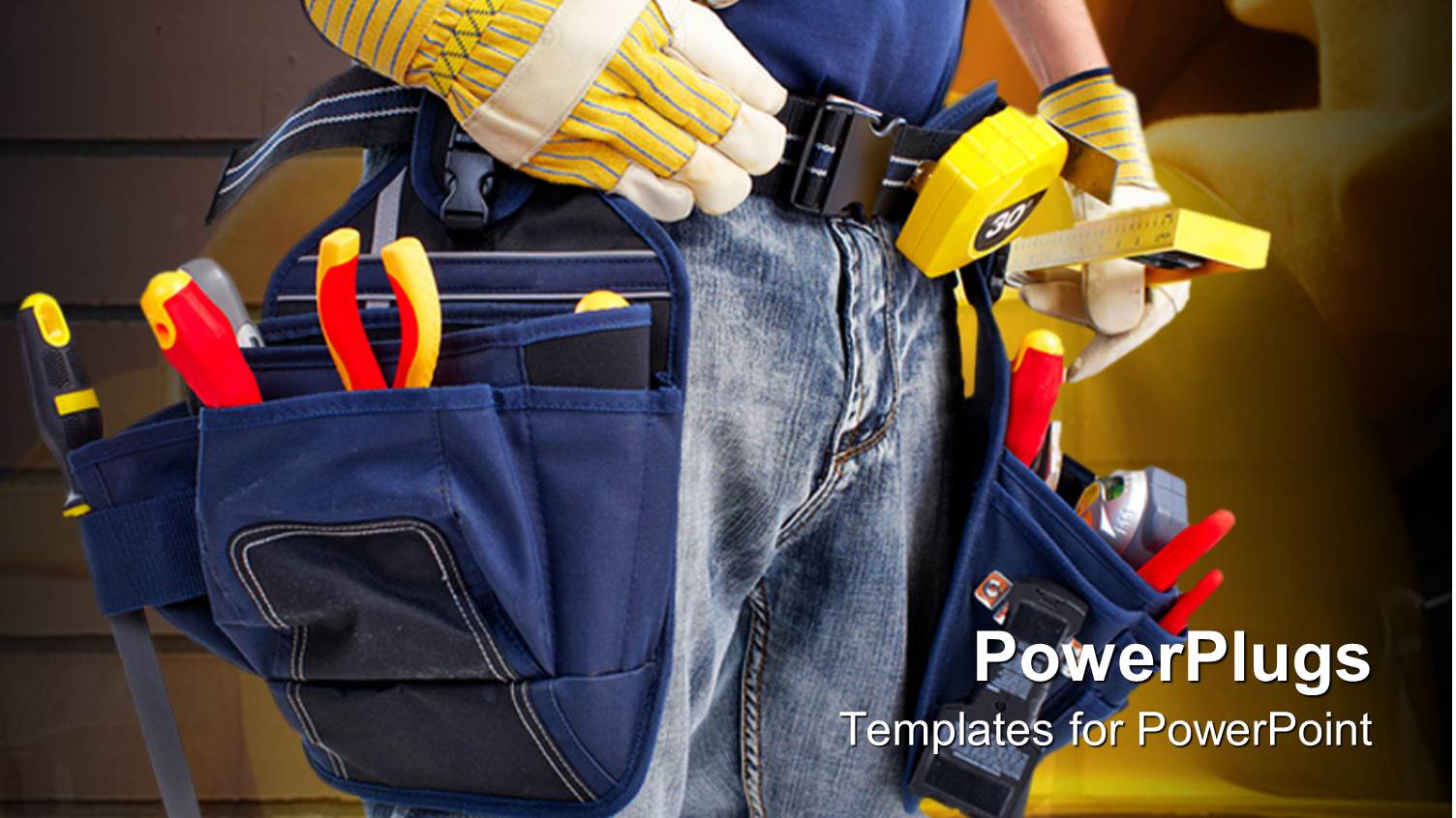 Construction Worker with Tool Belt Full of Tools