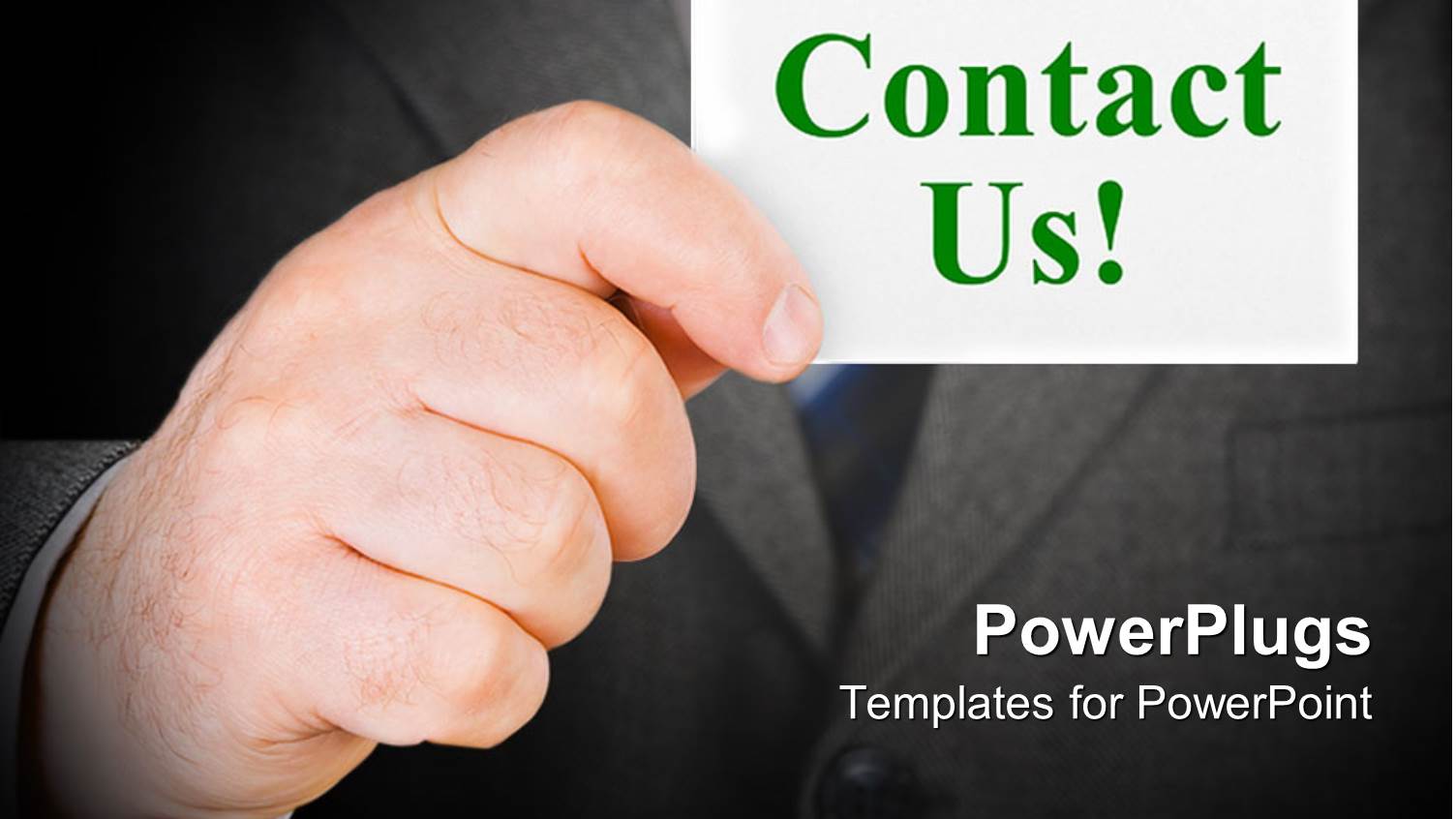 Contact us Theme with Hand Holding Business Card, Suit Background