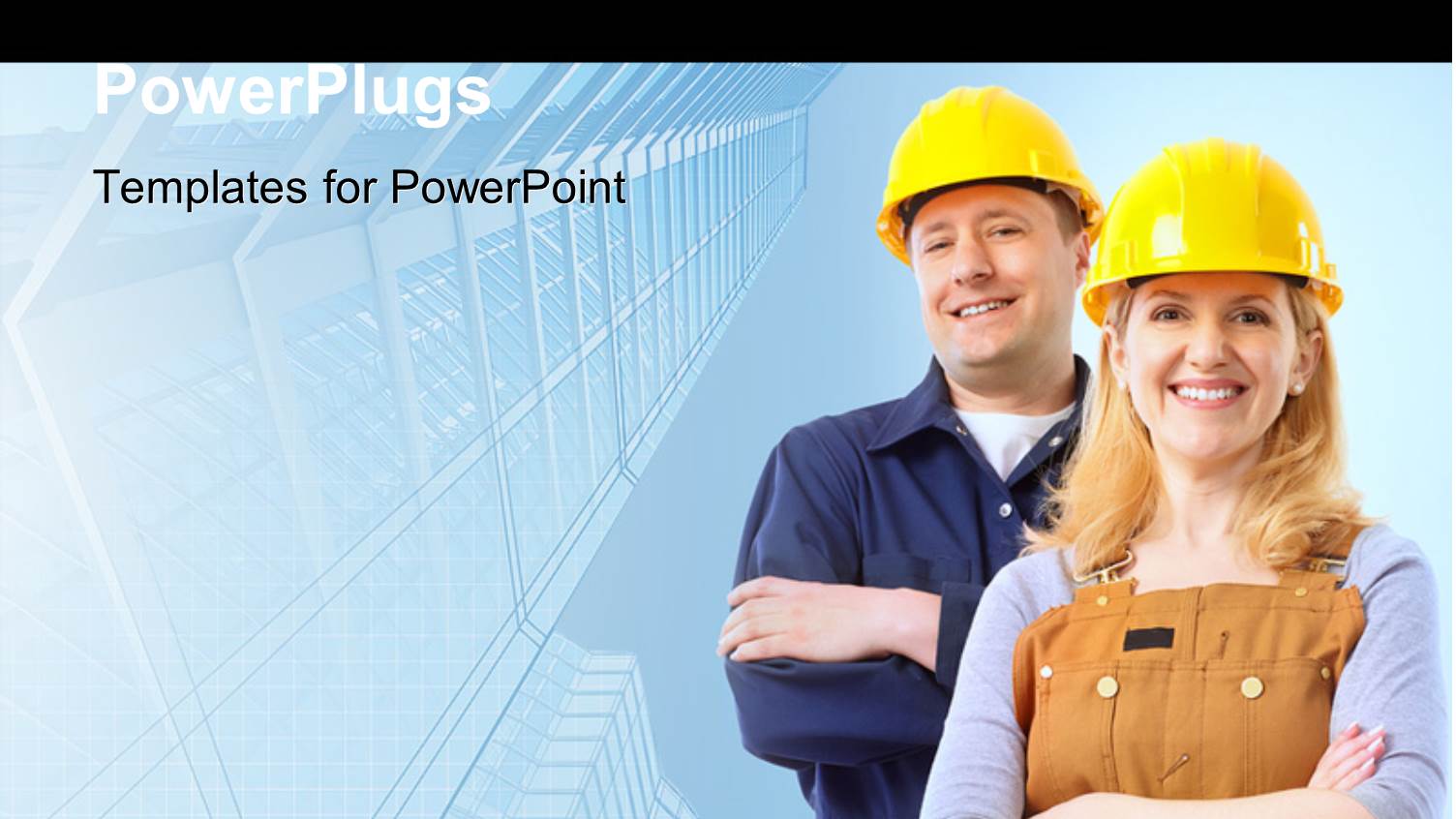 Contractor People Wearing Helmets with Building Blueprint in Background