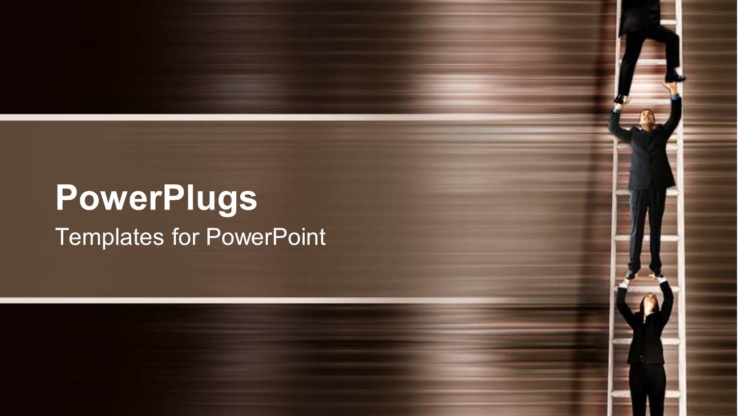 Corporate Ladder Theme with Three Business People Climbing, Brown Background