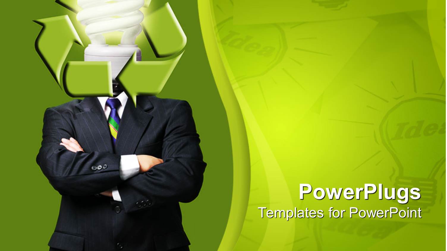 Corporately Dressed Adult Male with a Bulb and Recycle Symbol for a Head