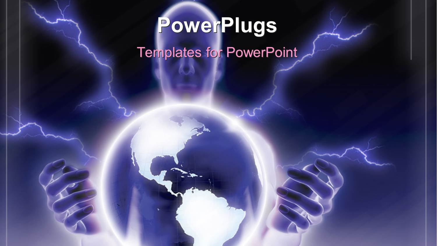 Cosmic Energy on Dark Background with Man Carrying Earth Globe in Hand 