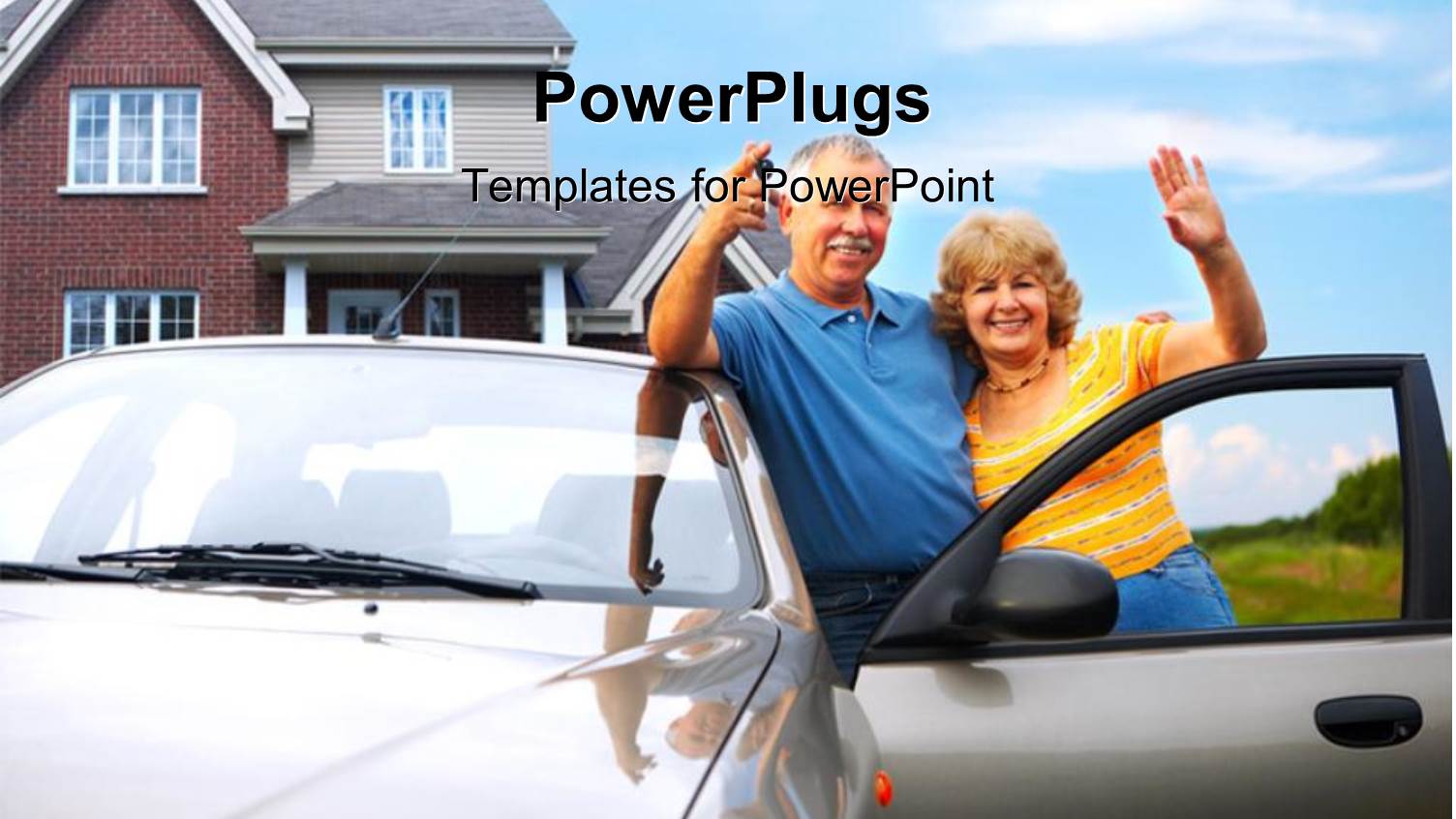 a Couple with the Car and Home in the Background