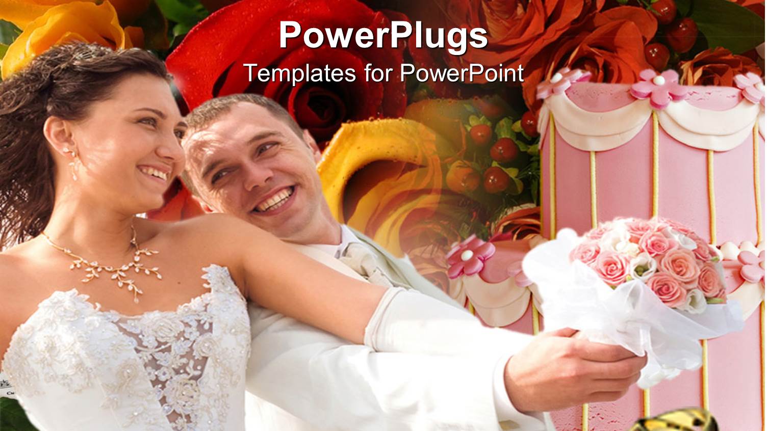 Couple Holding Wedding Bouquet with Gold Wedding Rings and Flowers