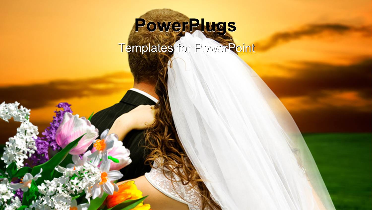 a Couple on the Wedding Day with Clouds in Background