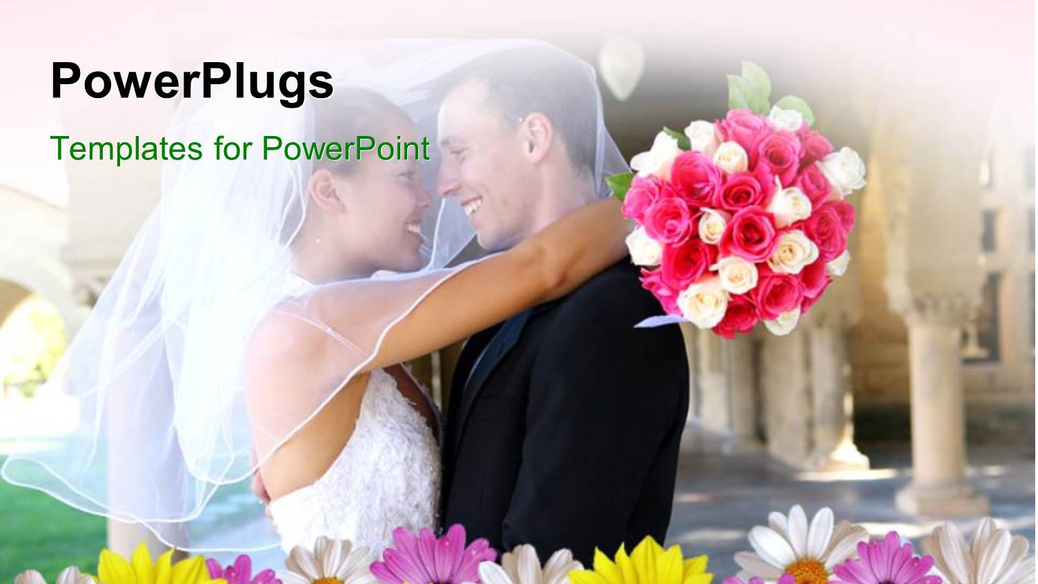 a Couple on their Wedding Day with a Lot of Flowers