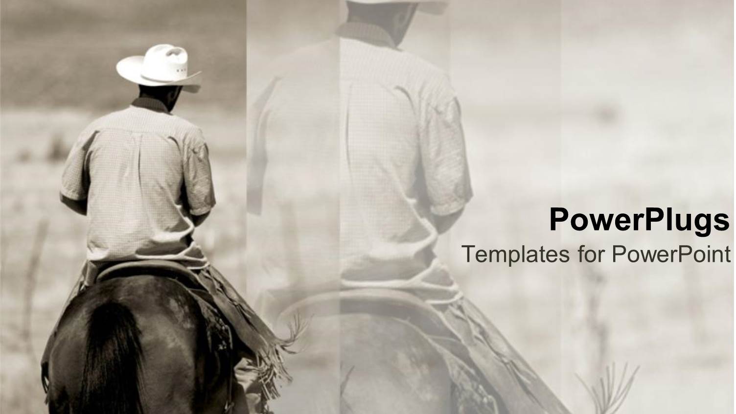 a Cowboy Riding  a Horse with its Reflection in the Background