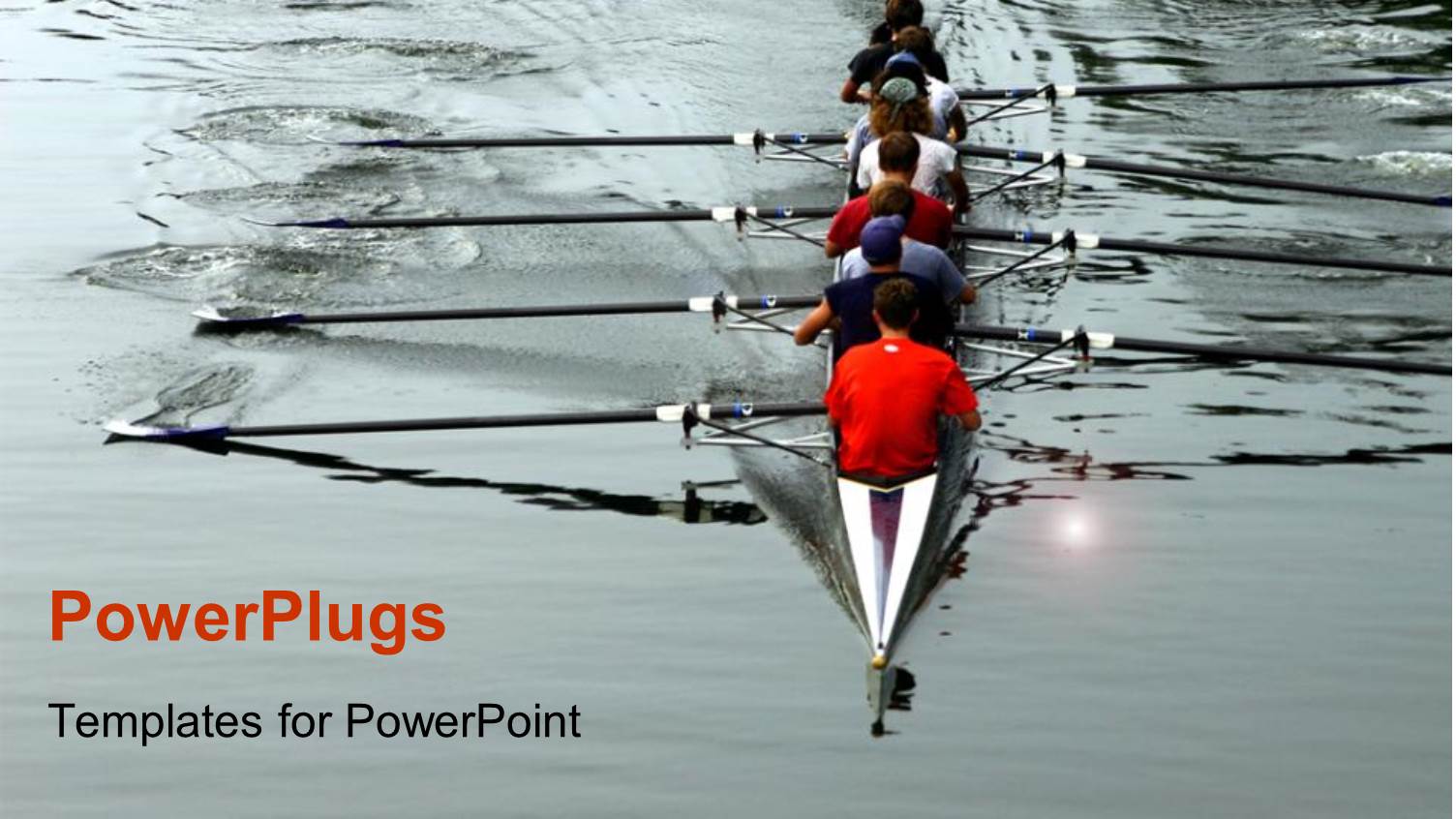 Crew Rowing Together on River Teamwork