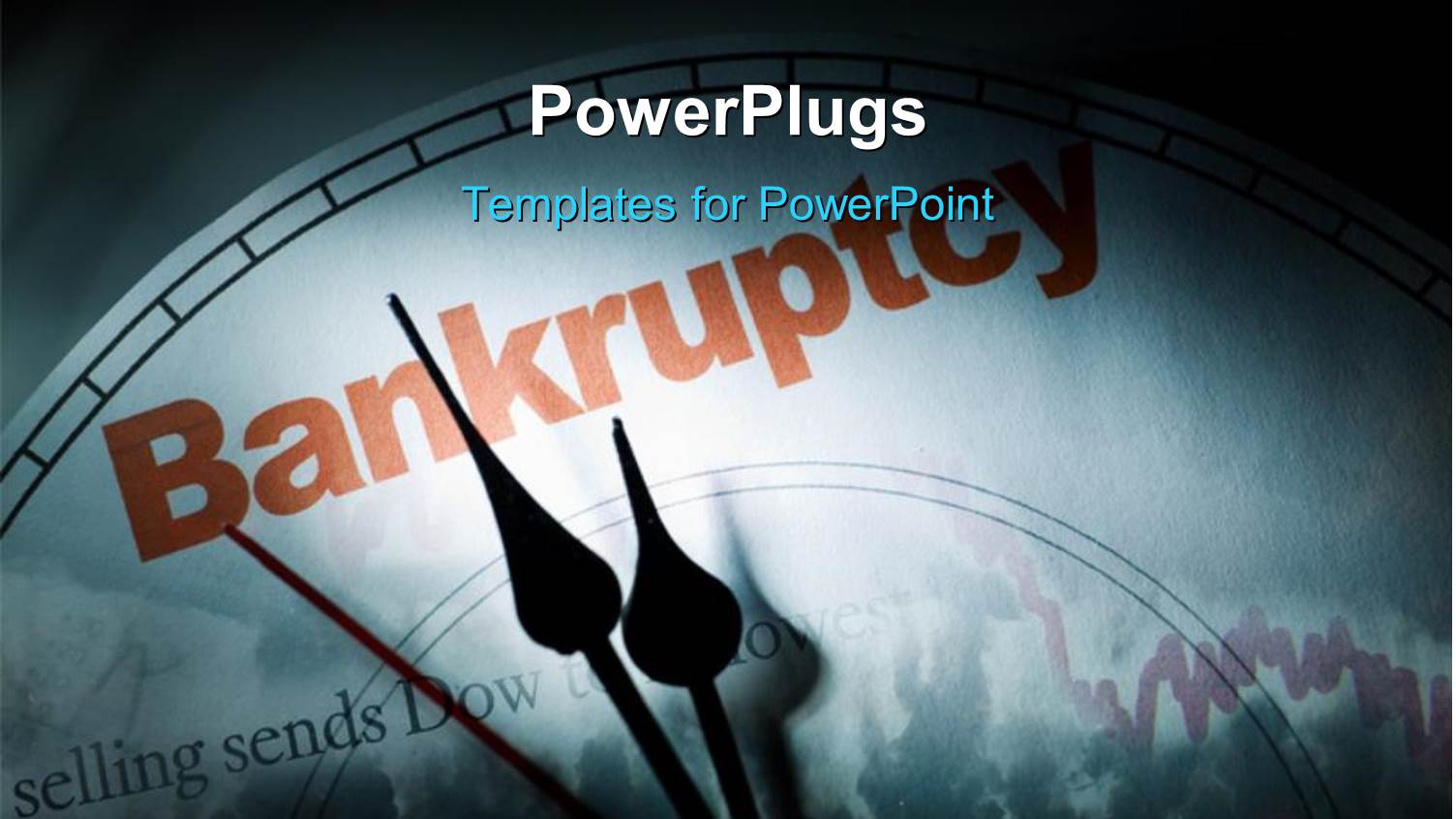 Crisis Depiction with Downward Chart and Clock Face at Bankruptcy