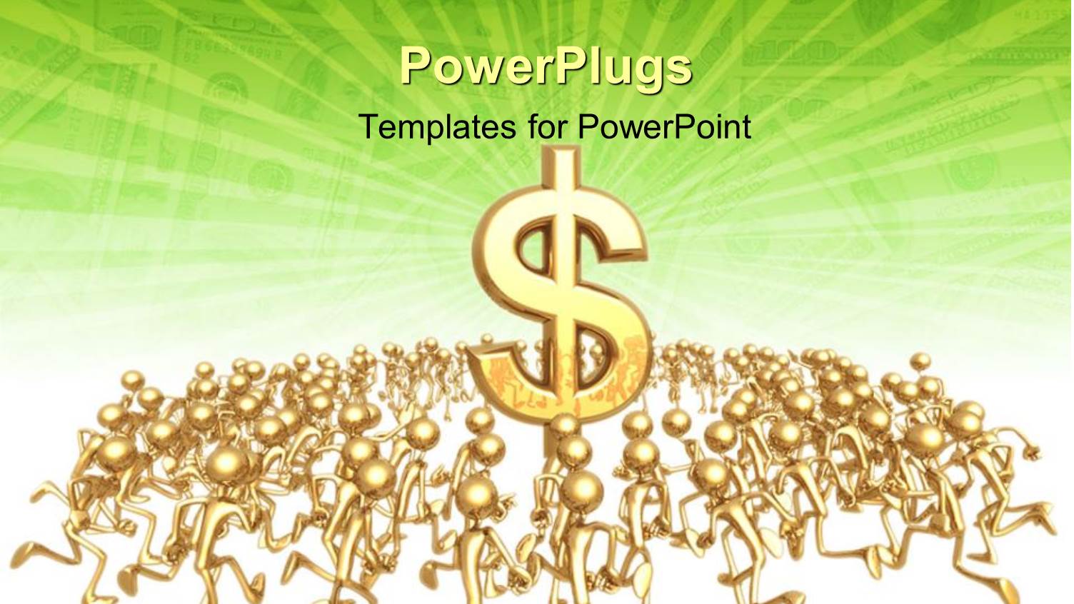 Crowd of Gold Figures Surround large Three Dimensional Dollar Sign