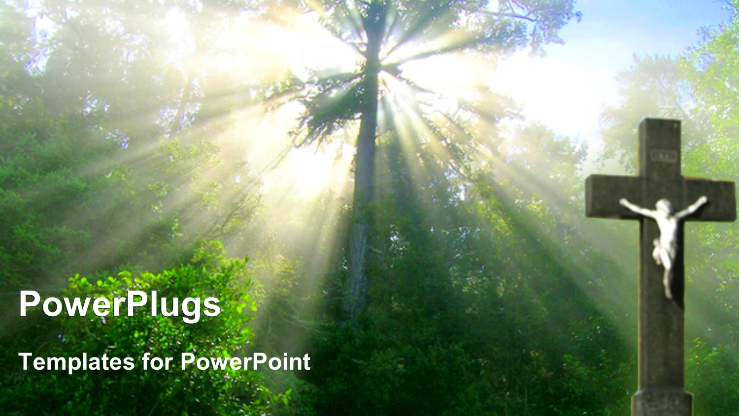 Crucifix Cross Statue in Landscape with Light Shining Down, Blessing, God, Faith, Religion, Christianity, Church