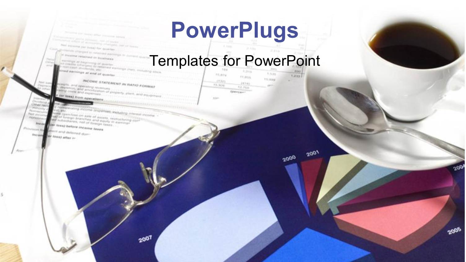 Cup of Coffee and Business Financial Pie Charts with Documents