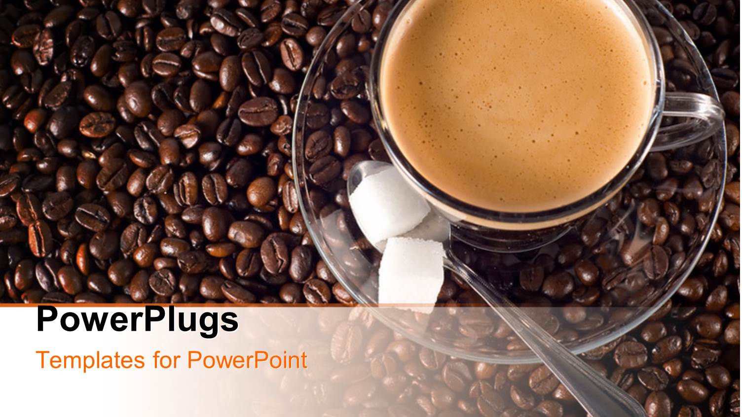 Cup of Coffee and Sugar Cubes , with Coffee Beans in the Background