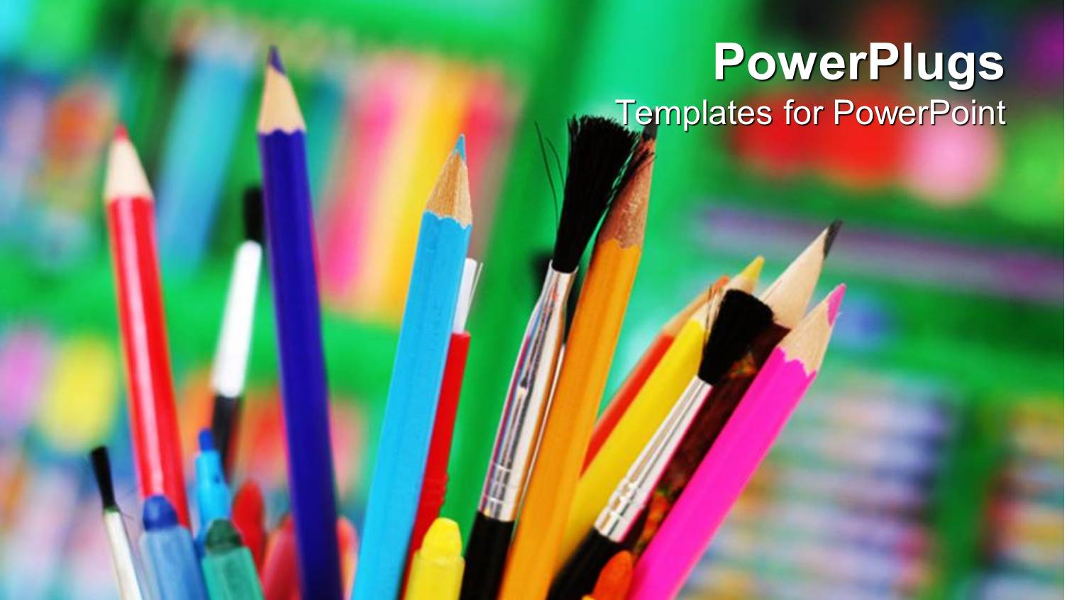 Cup Holding Several Paint Brushes, Pens, Color Pencils and Markers