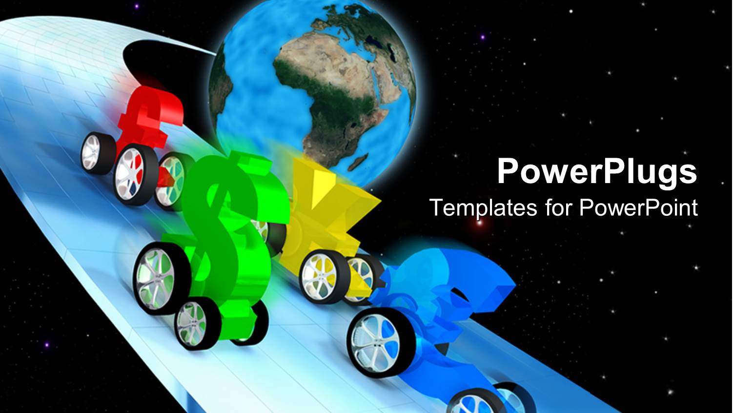 Currency Symbols with Wheels Racing, Globe Background, World Economy, Economic Race