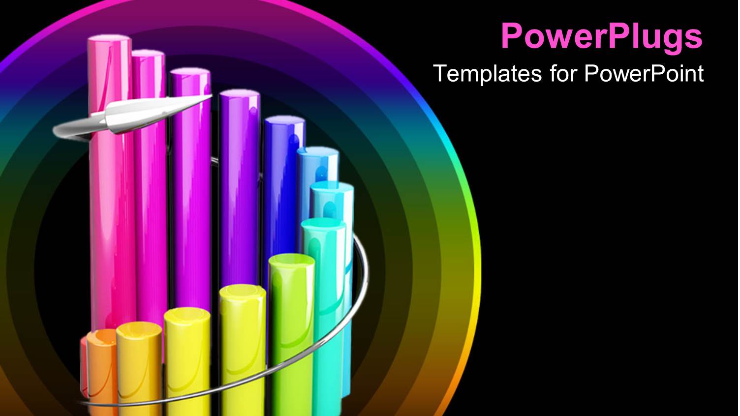 Curved Cylindrical Multi Colored Bar Chart on Black Background