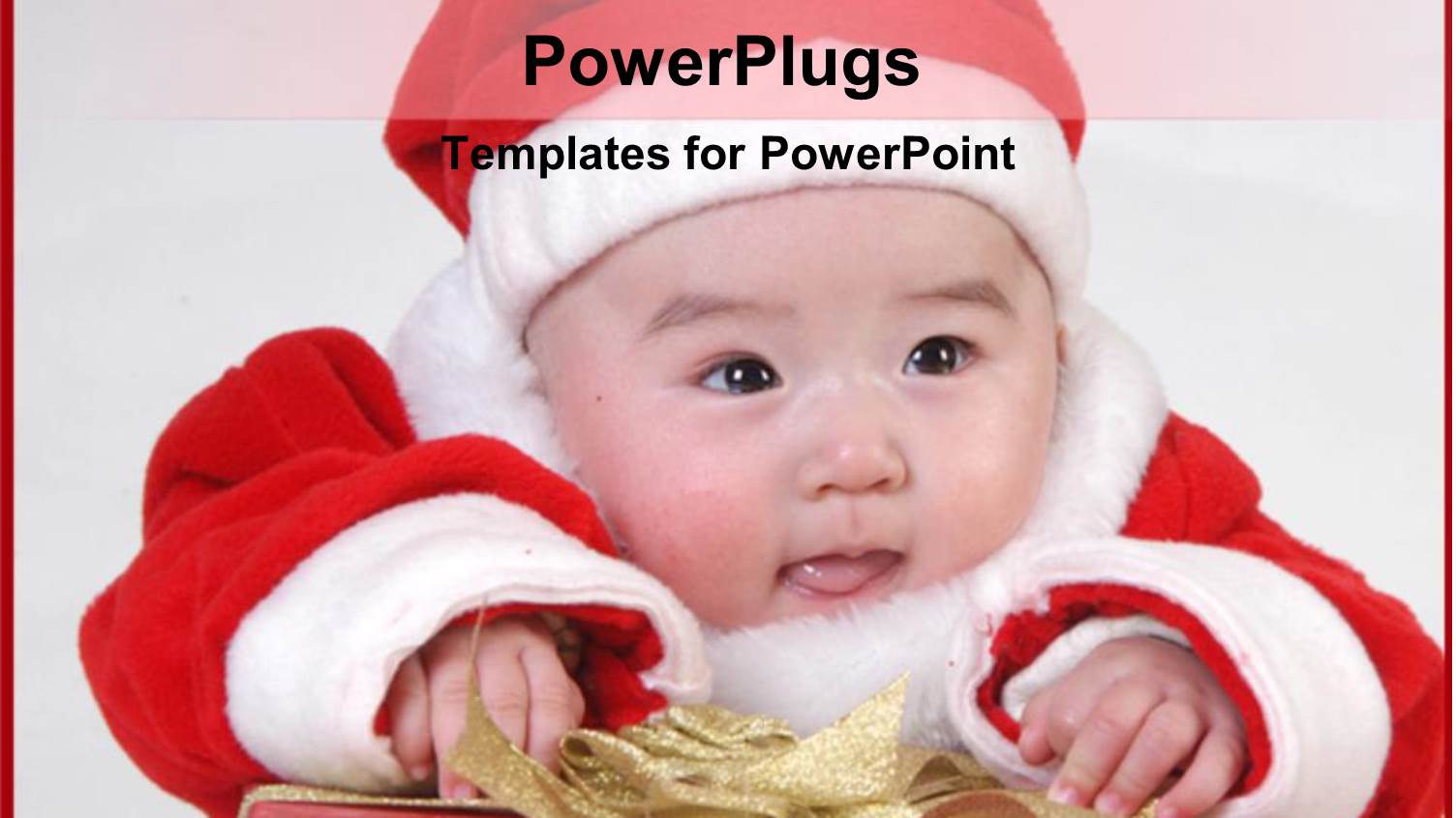 Cute Baby Dressed in Santa Regalia Smiling Over Christmas Gift Box