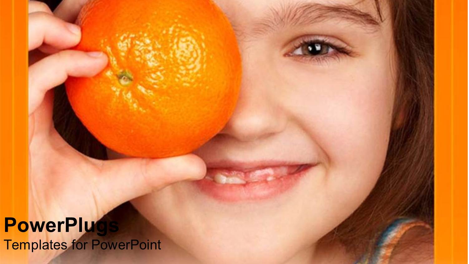 Cute Baby Girl Holding an Orange in Front of her One Eye and Smiling