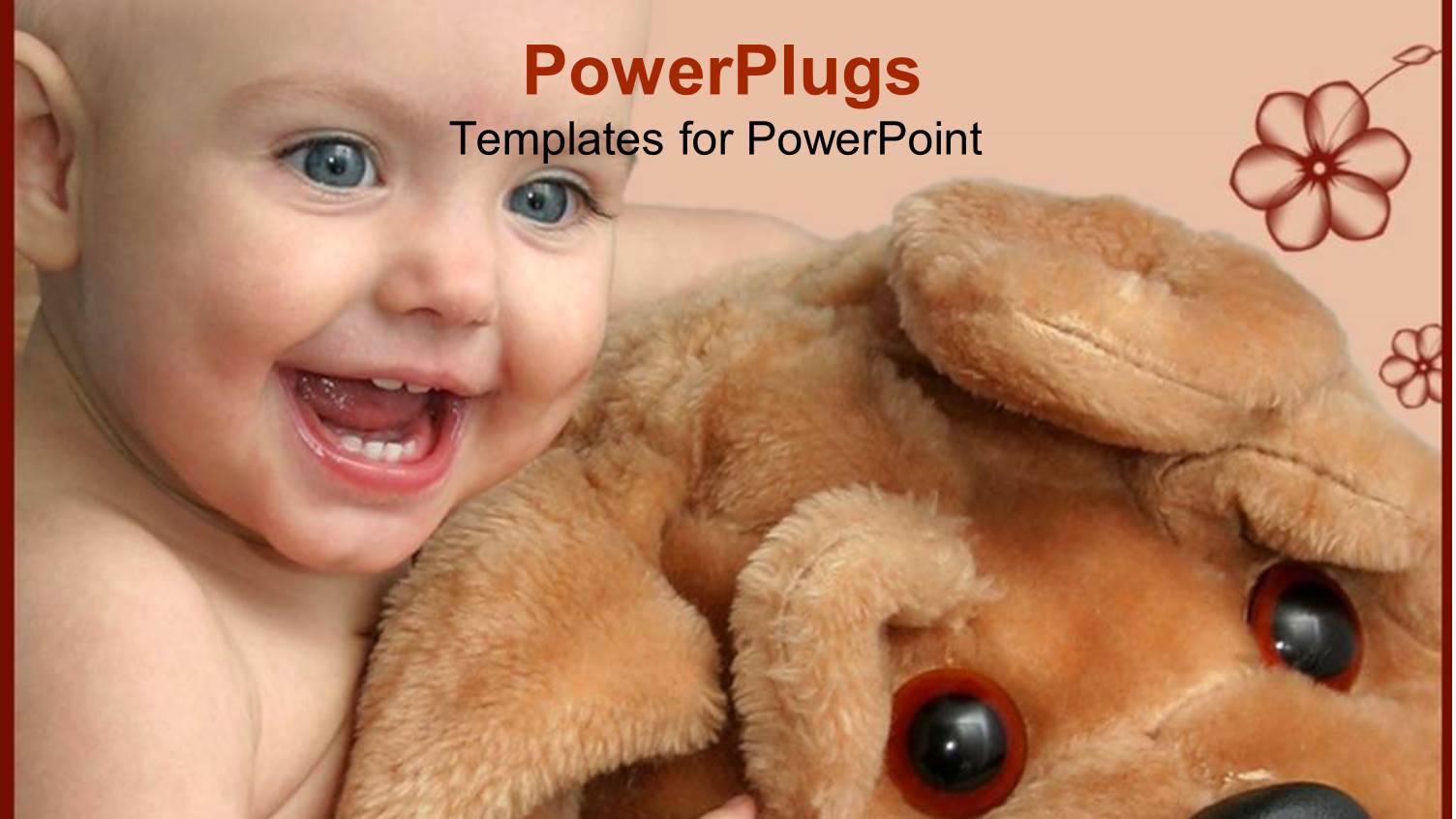 Cute little Baby Playing with big Dog Teddy Bear