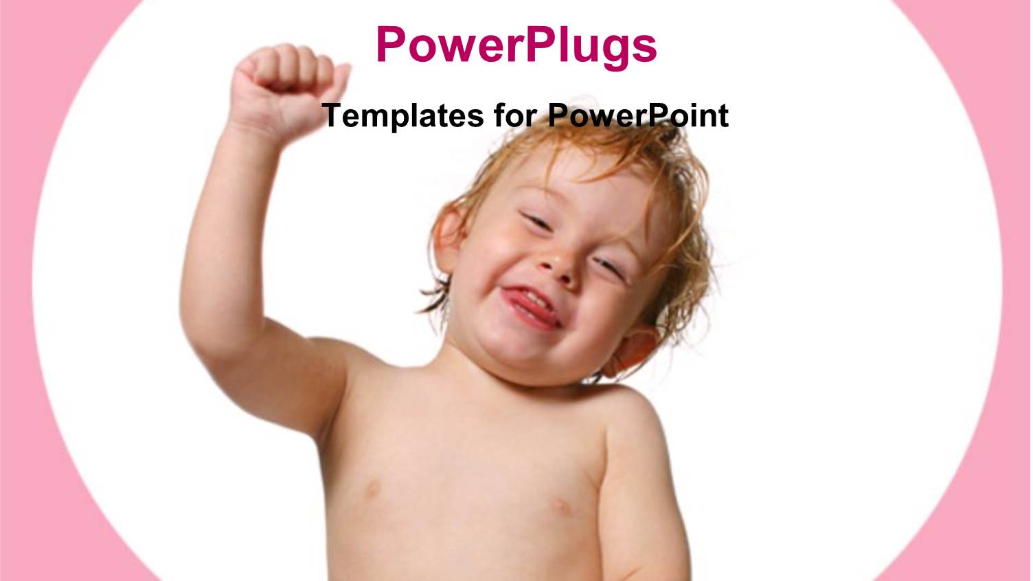 Cute little Baby Smiling while he Punches the Air on White Background