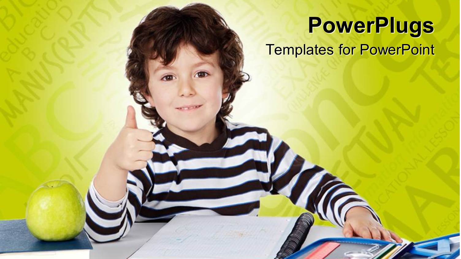 a Cute Pupil with a Green Apple and some Books