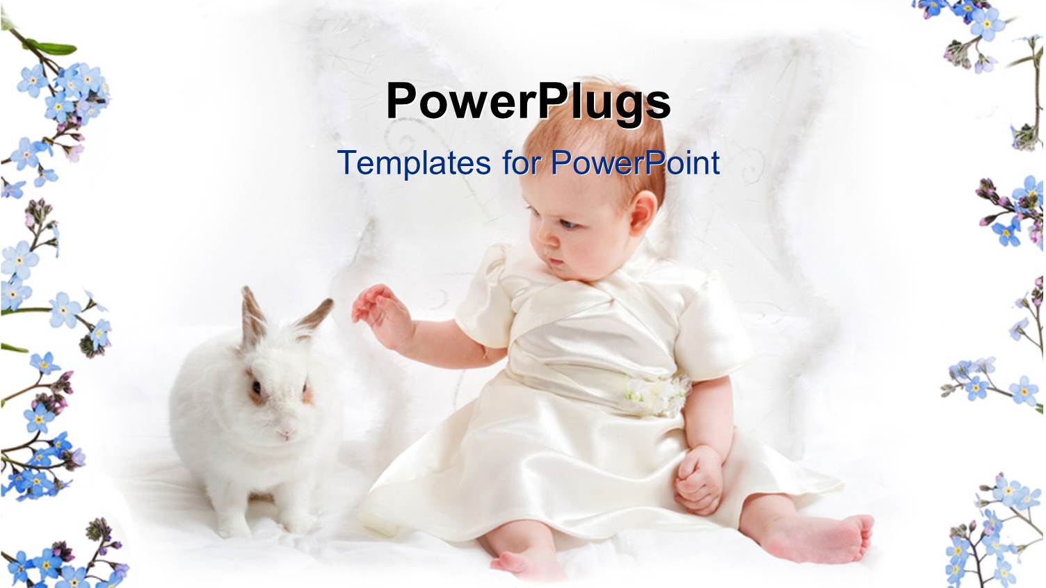 a Cute small Baby Playing with a White Rabbit