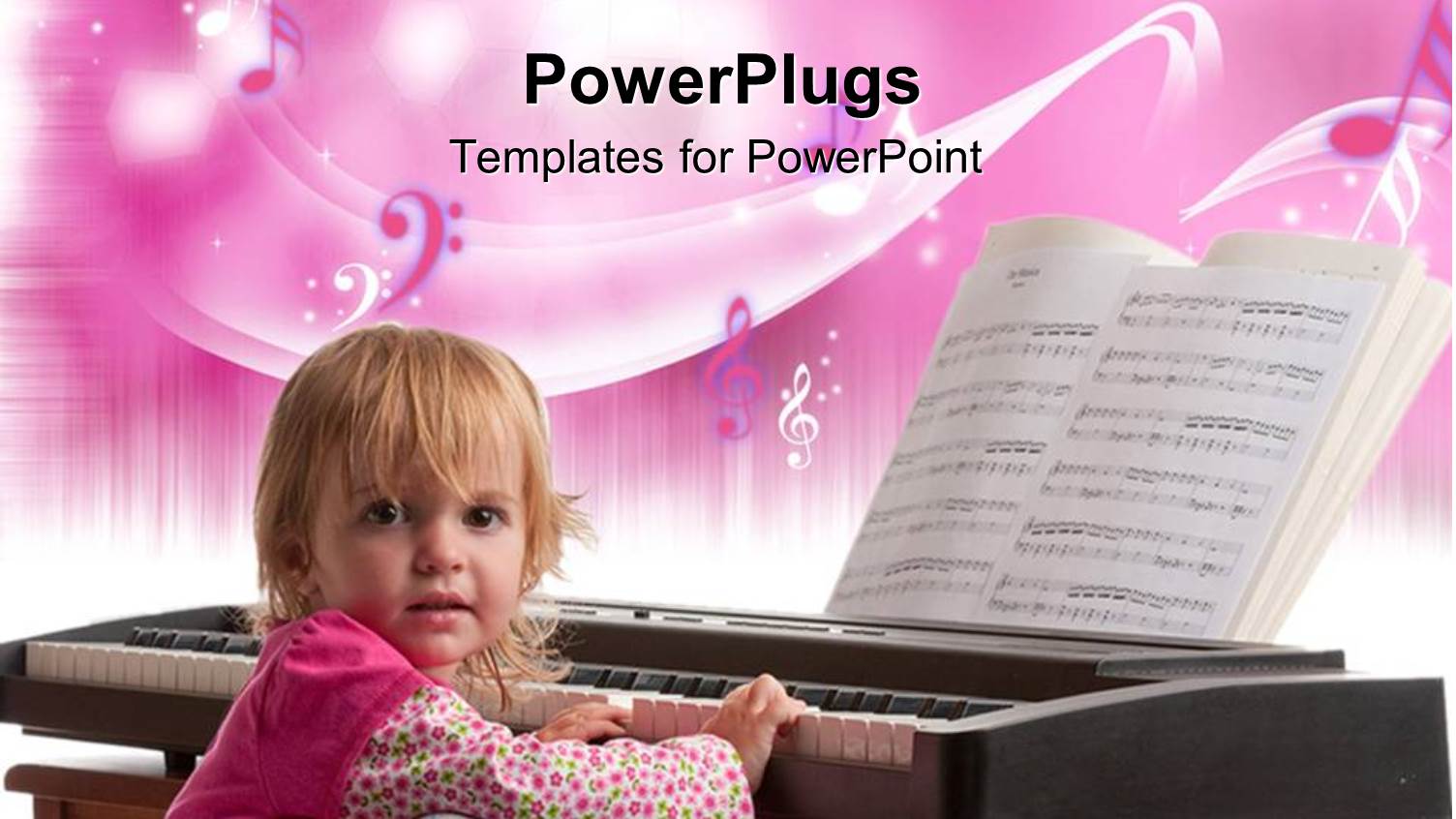 Cute Young Child Playing a Piano with an Open Music Book