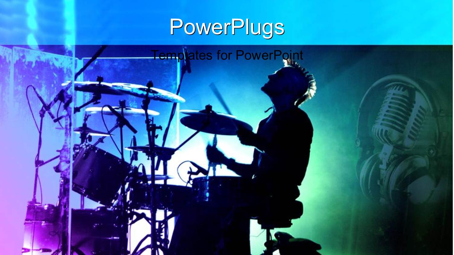 Dark Depiction of Drummer Singing at his Drums and Headphones with Microphone in the Background