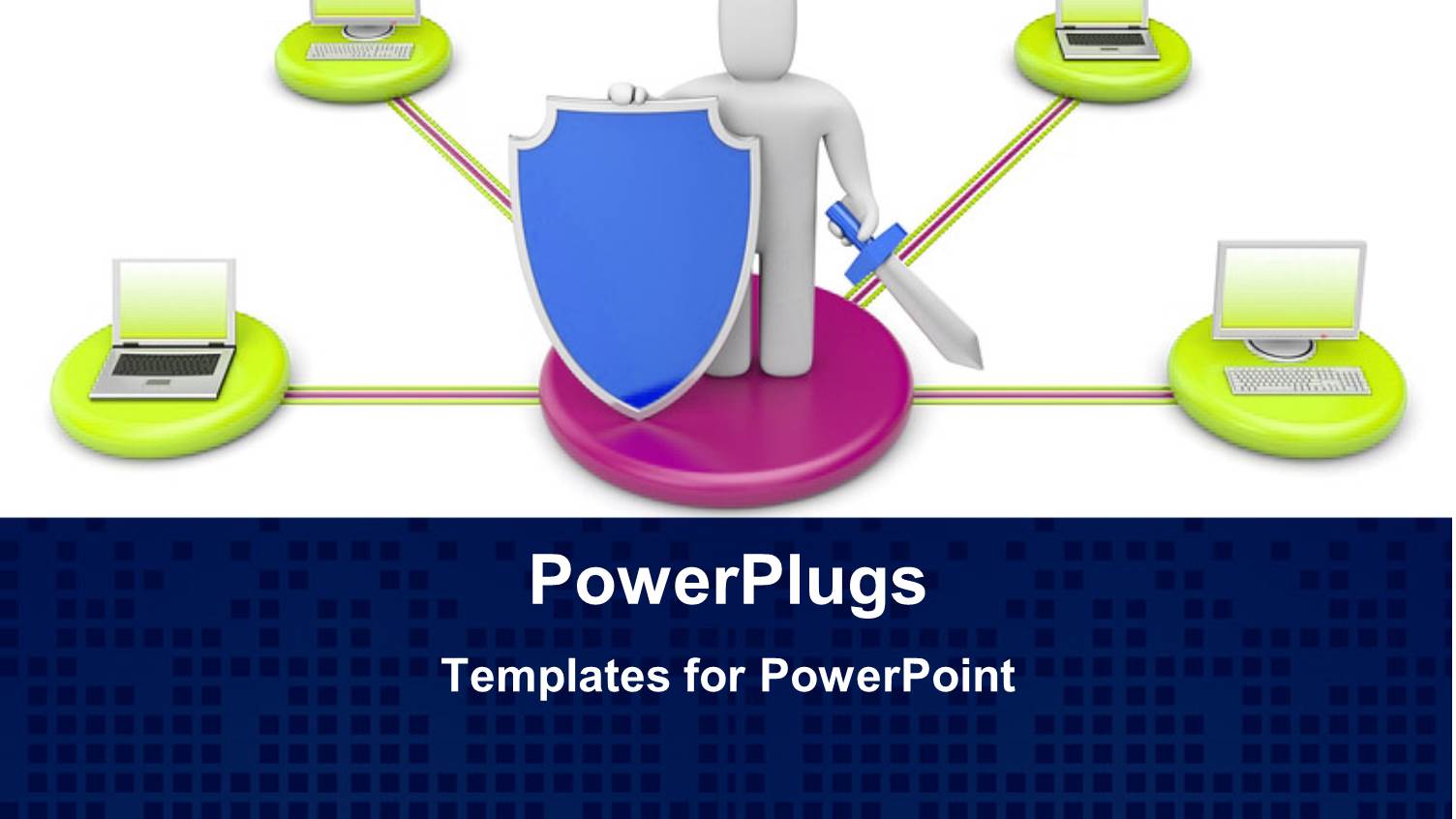 Data Protection Depiction with 3D Man Holding Sword and Blue Shield