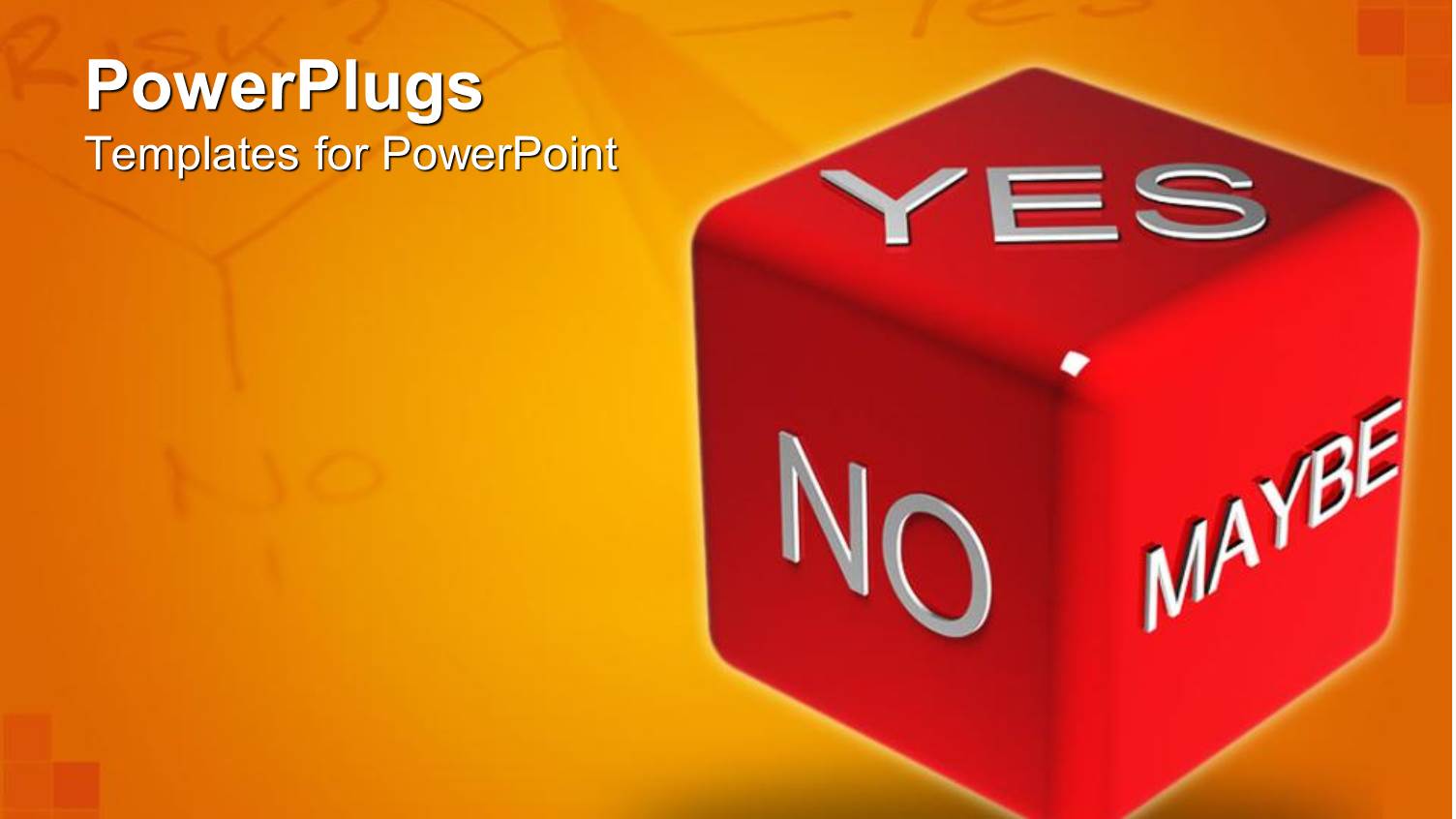Decision Making Metaphor with Red Die with Yes, no, Maybe Words, Orange Yes no Background