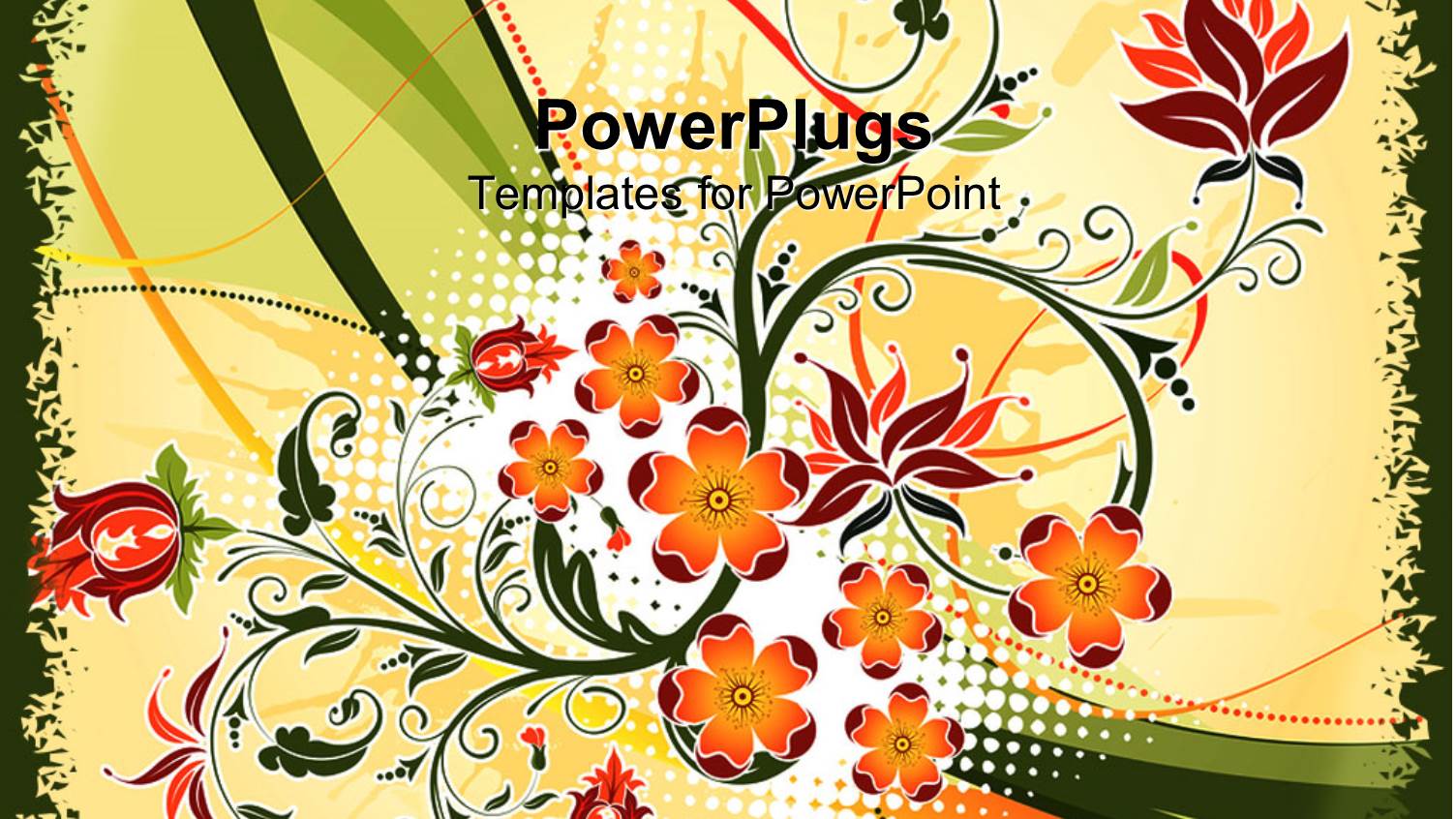 Decorative Orange and Red Flowers on Abstract Wave Background