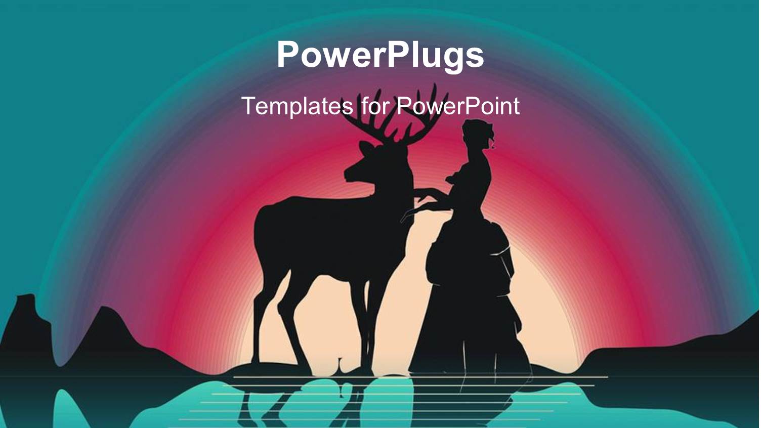 a Deer with a Warrior and Rainbow in the Background