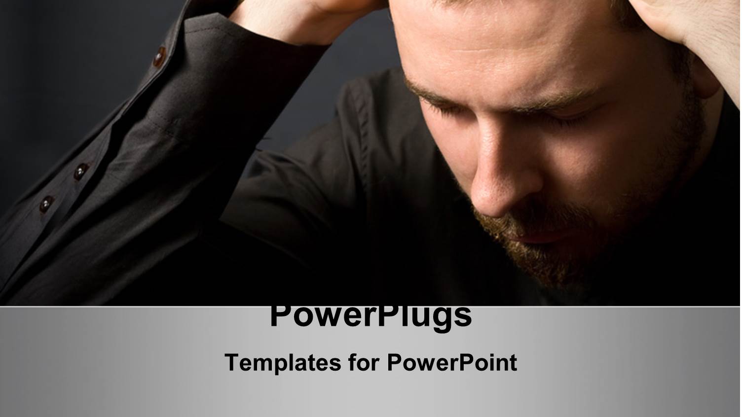 Dejected Man has Head in Hands Over Black Background