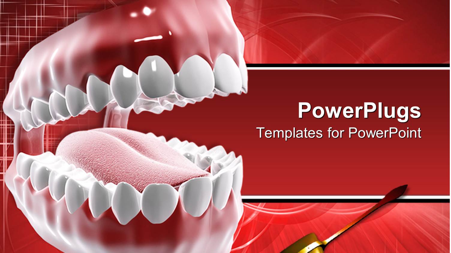 Dental Care Theme with Mouth and Teeth and Tongue with Dental Tool on Red Background