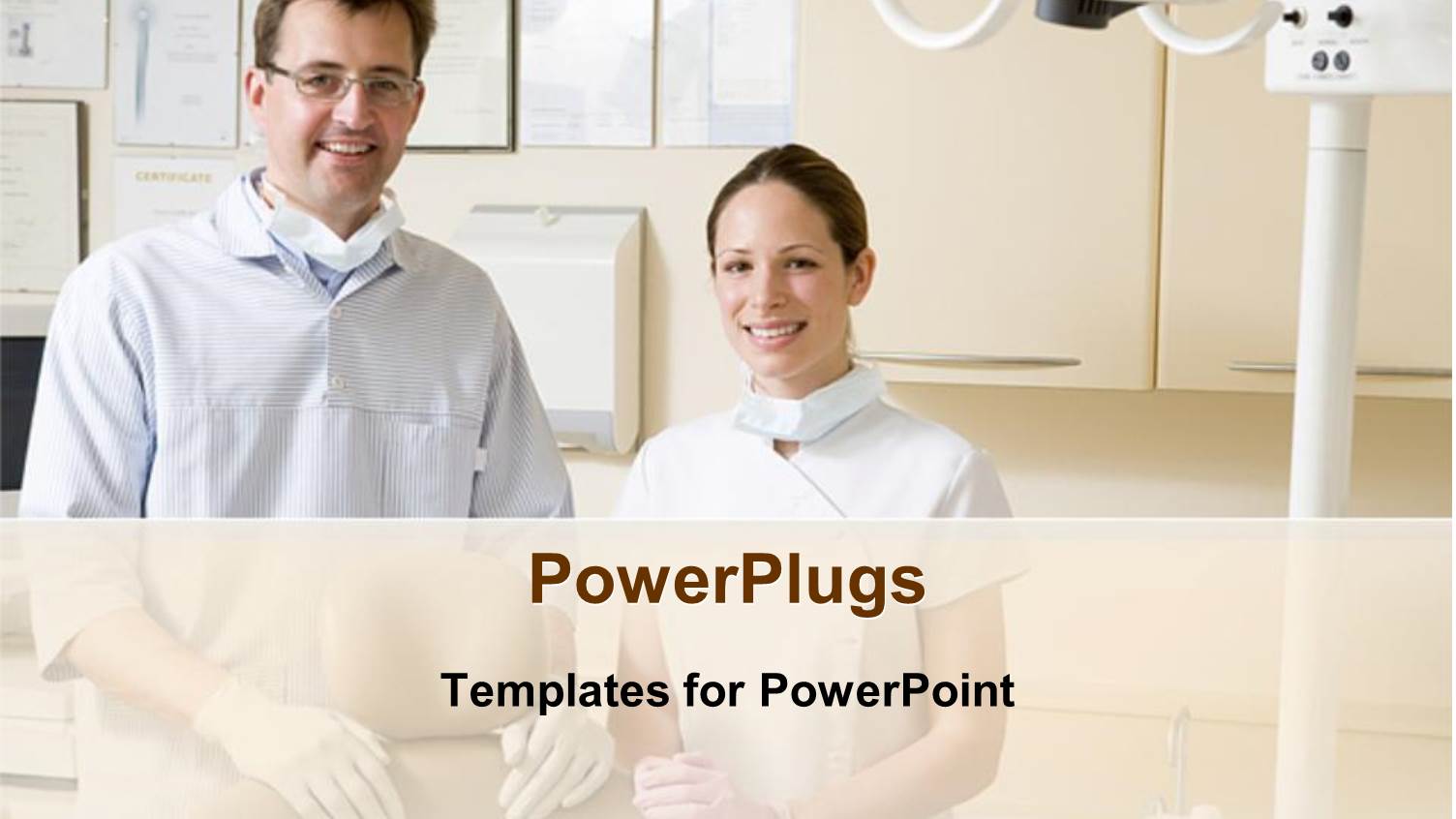 Dentist and Assistant Smiling at the Camera in Dentist Room with Dentistry Equipment