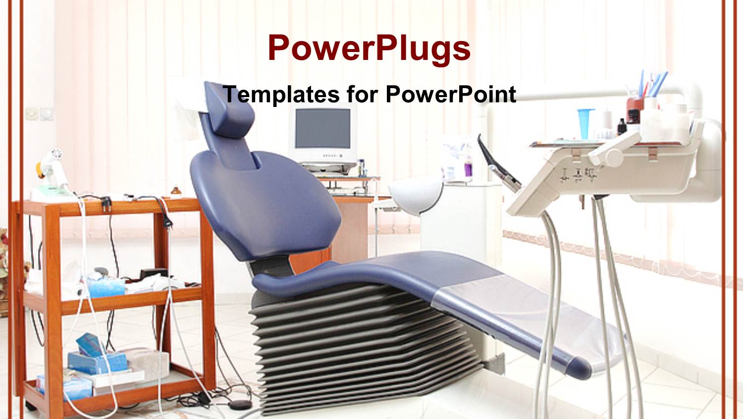 Dentist's Office with Blue Dental Chair and Dental Equipment