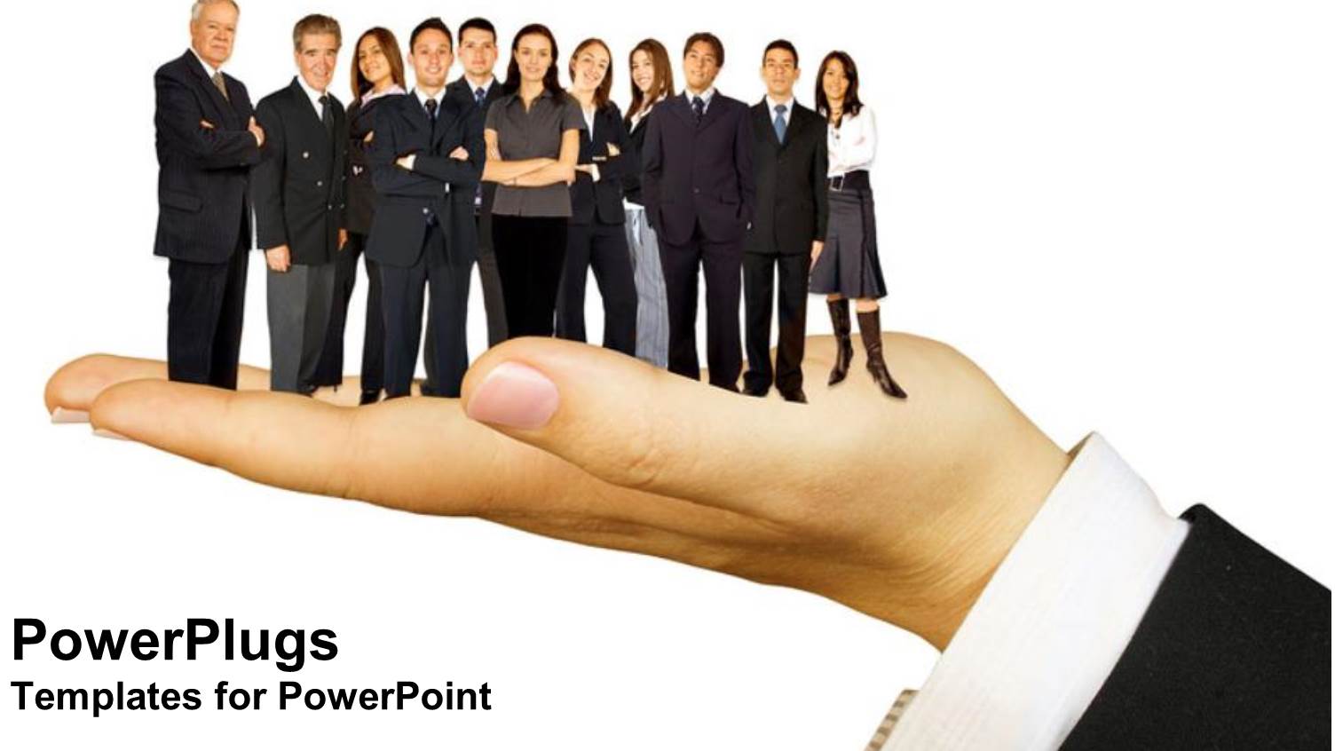 Depiction of an Adult Hand with Lots of Business Workers