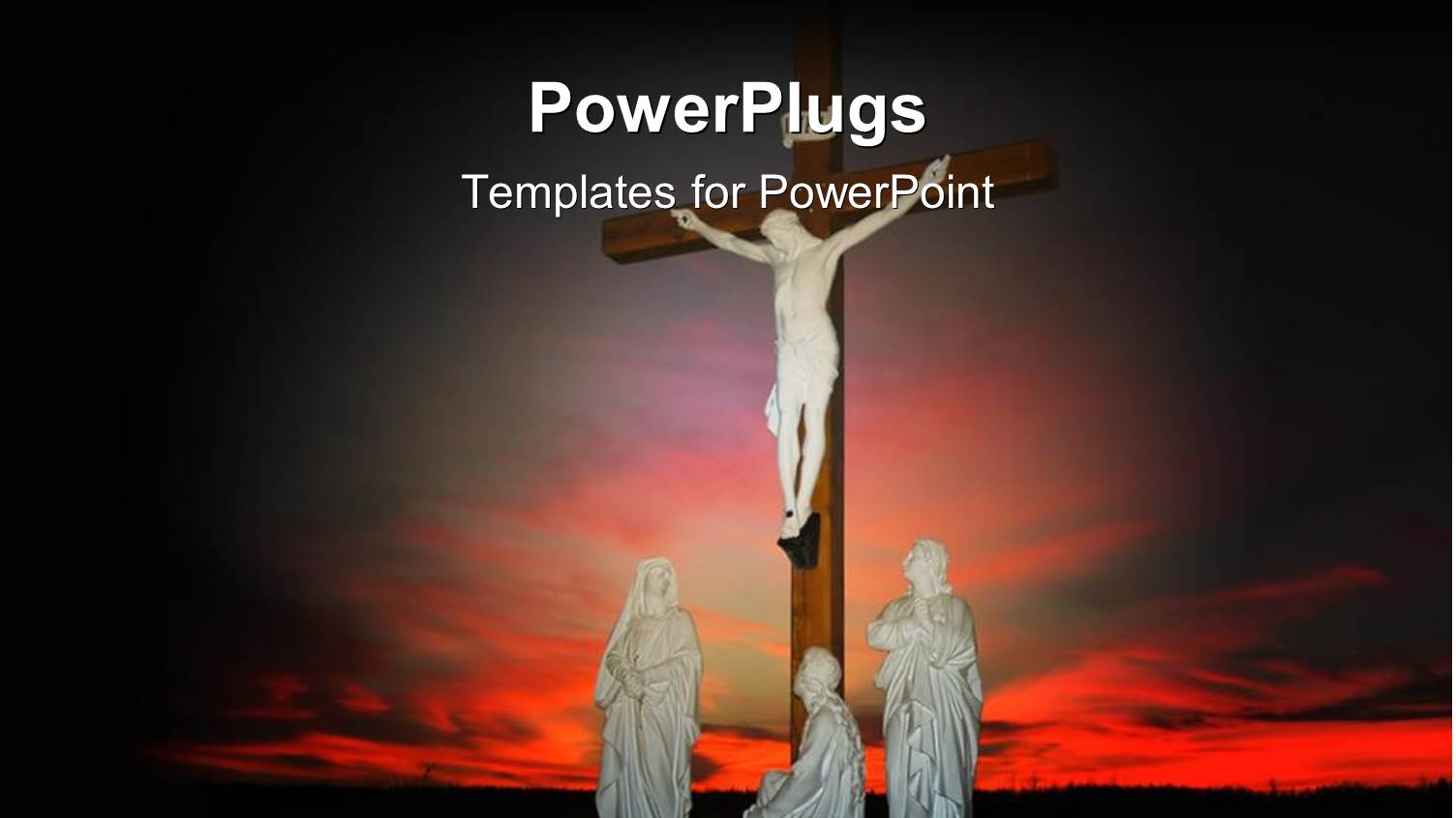 Depiction of Crucifixion with Christ on Cross and Three Statues