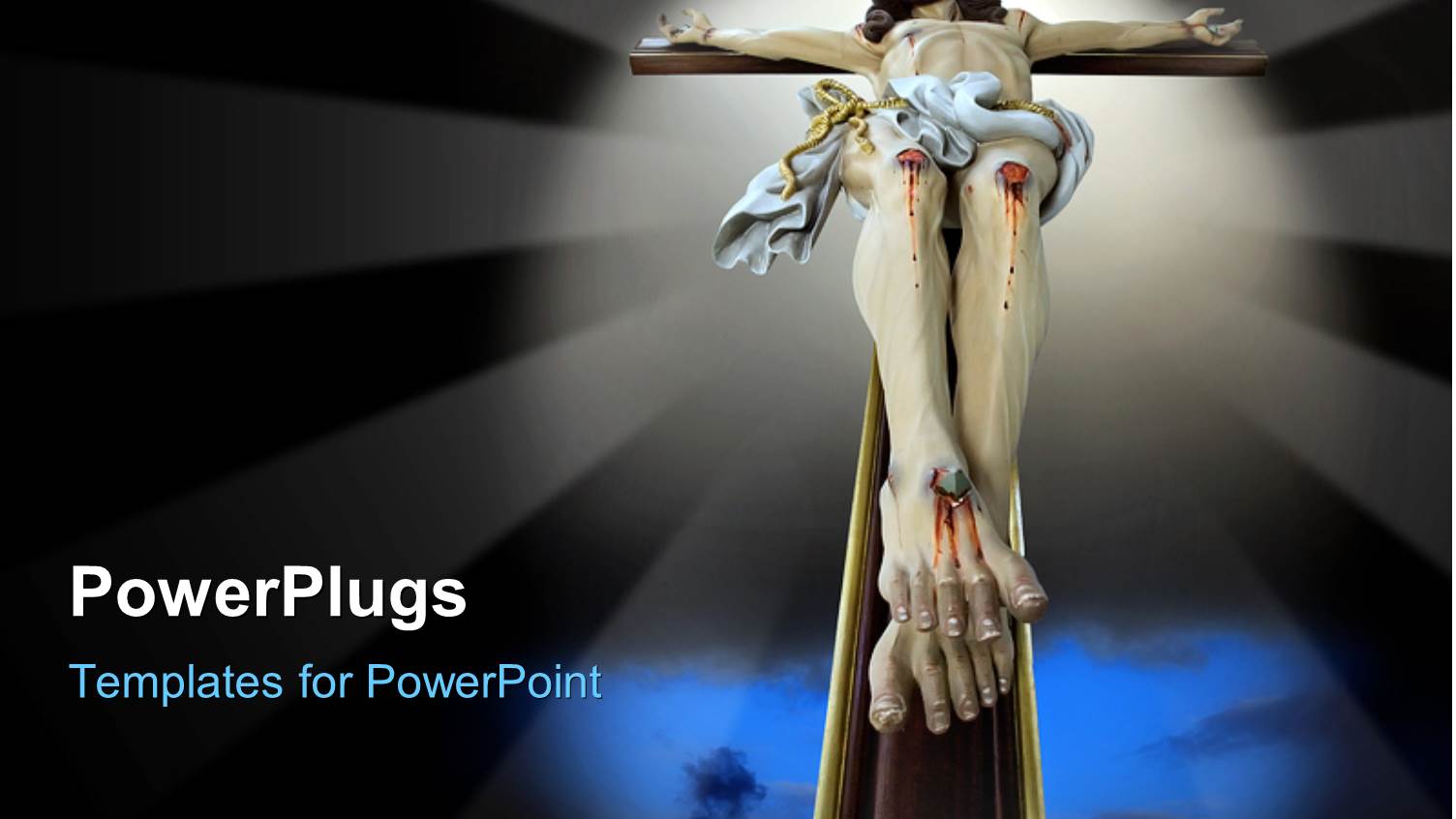 Depiction of Crucifixion of Christ on Wooden Cross with Light Glow