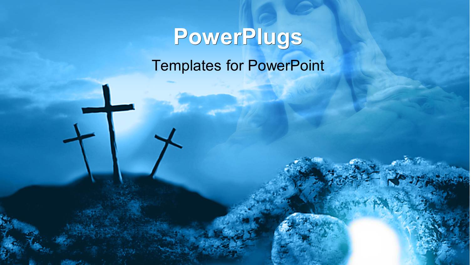 Depiction of Crucifixion and Resurrection with Three Crosses on Mountain 