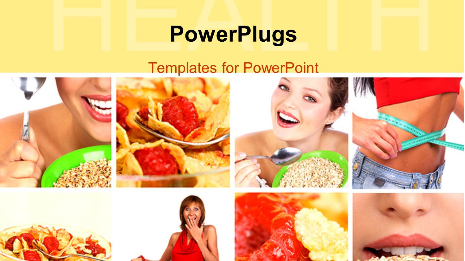 Depiction of Diet with Collage of Lady Eating Cereals and with Measuring Tape